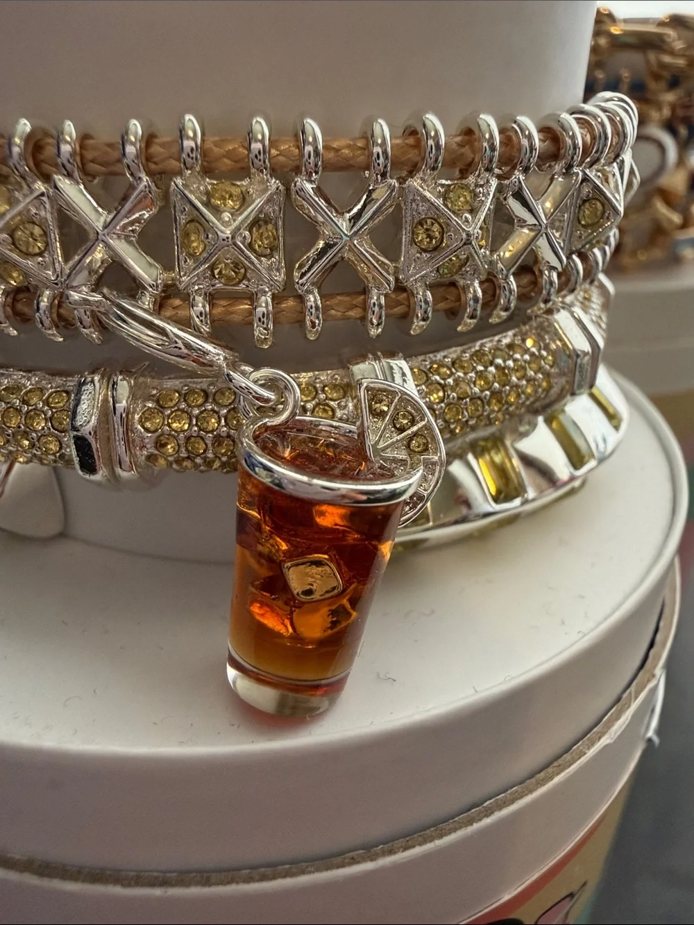 Bomb party iced tea stack Gold-Tone Layered Bracelet Set with iced tea charm